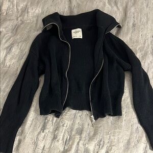 Abercrombie & Fitch Black Ribbed Zip Cardigan Jacket